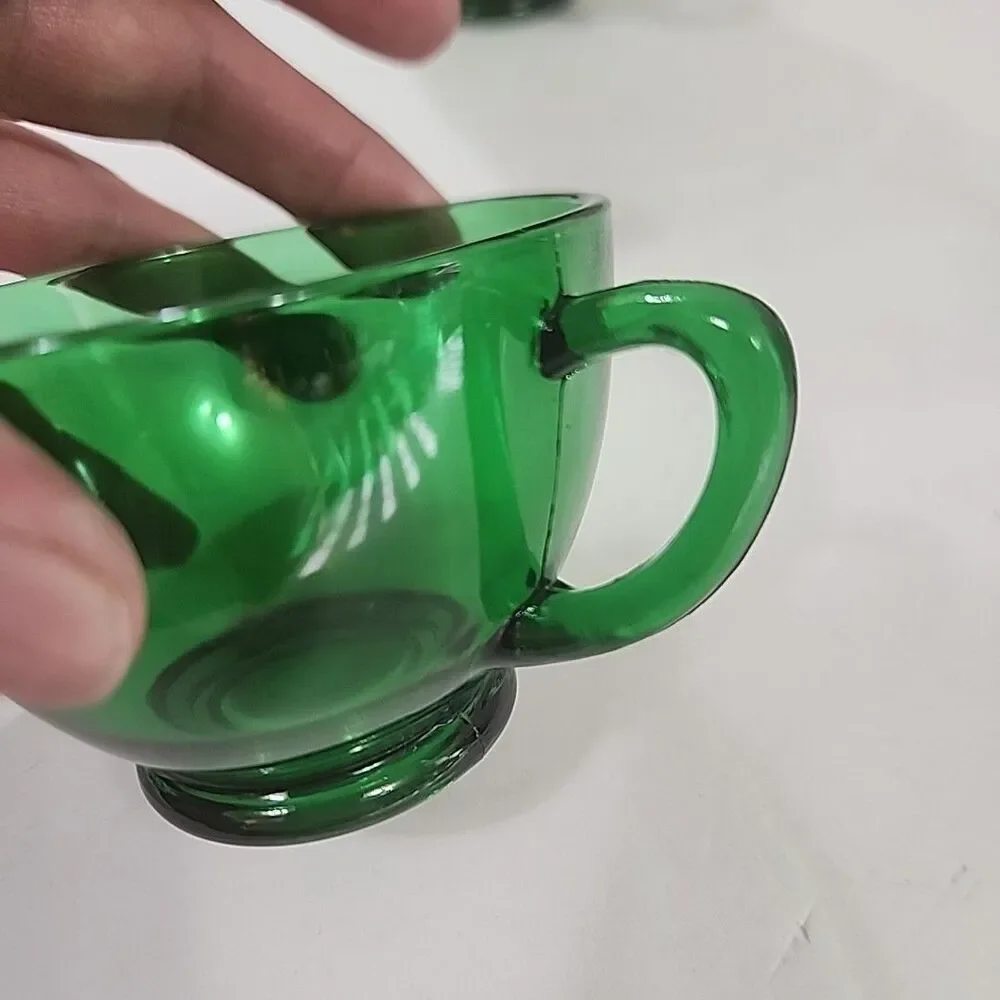 Vtg 8oz Anchor Hocking Set of 8 Forest Green Glass Coffee Punch Tea Cups